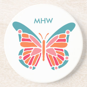 Stylised Butterfly custom monogram coaster