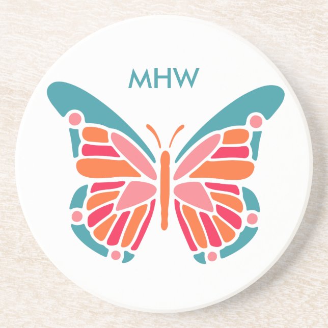 Stylised Butterfly custom monogram coaster (Front)