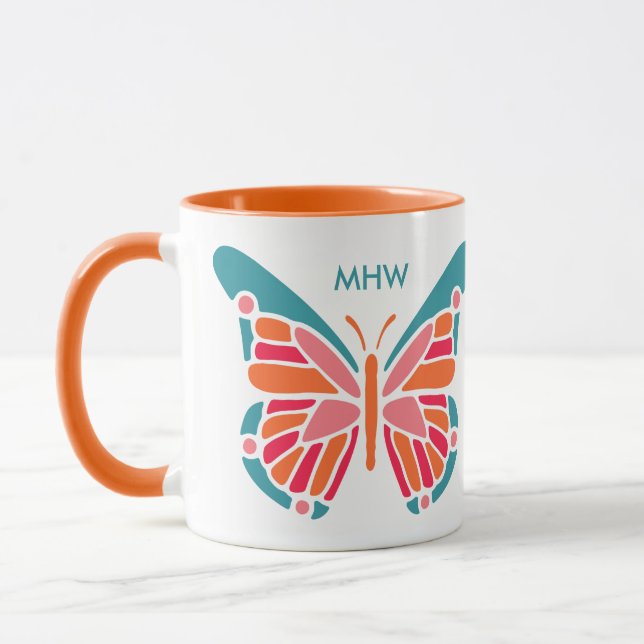 Stylised Butterfly custom monogram mugs (Left)