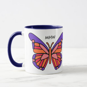 Stylised Butterfly custom monogram mugs