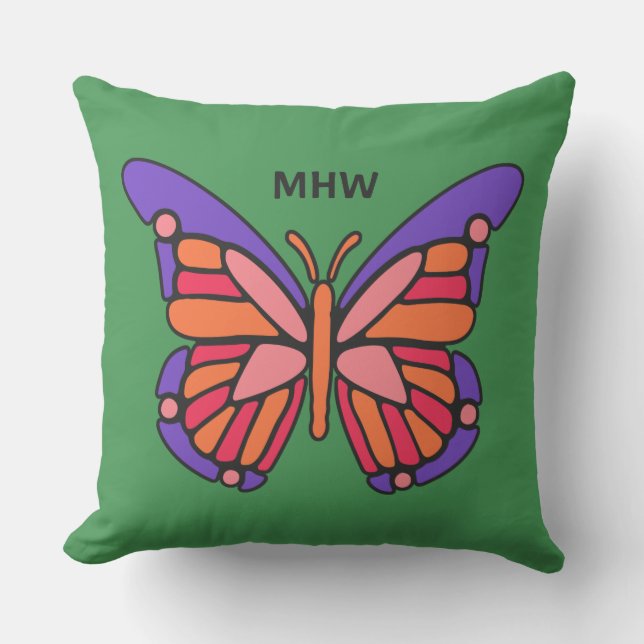 Stylised Butterfly custom monogram throw pillows (Front)
