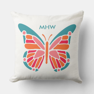 Stylised Butterfly custom monogram throw pillows