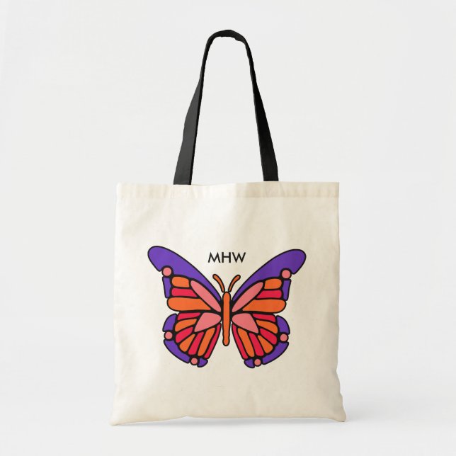 Stylised Butterfly custom monogram tote bags (Front)