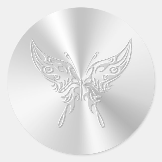 Stylised Butterfly Round Tail, Embossed-effect Classic Round Sticker (Front)