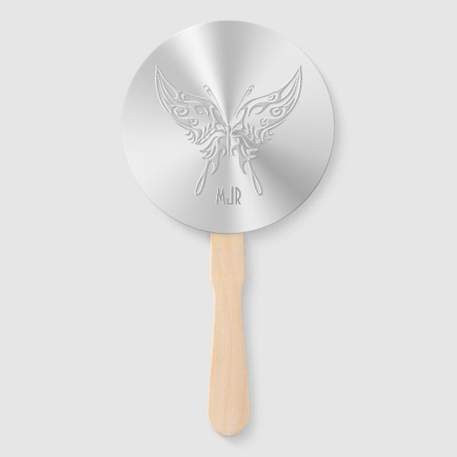 Stylised Butterfly Round Tail, Embossed-effect Hand Fan (Front)
