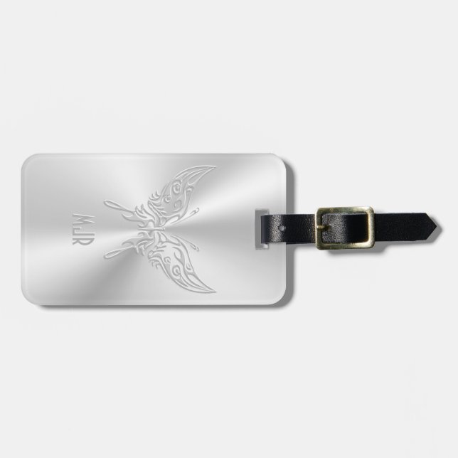 Stylised Butterfly Round Tail, Embossed-effect Luggage Tag (Front Horizontal)