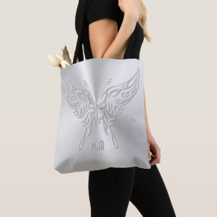Stylised Butterfly Round Tail, Embossed-effect Tote Bag