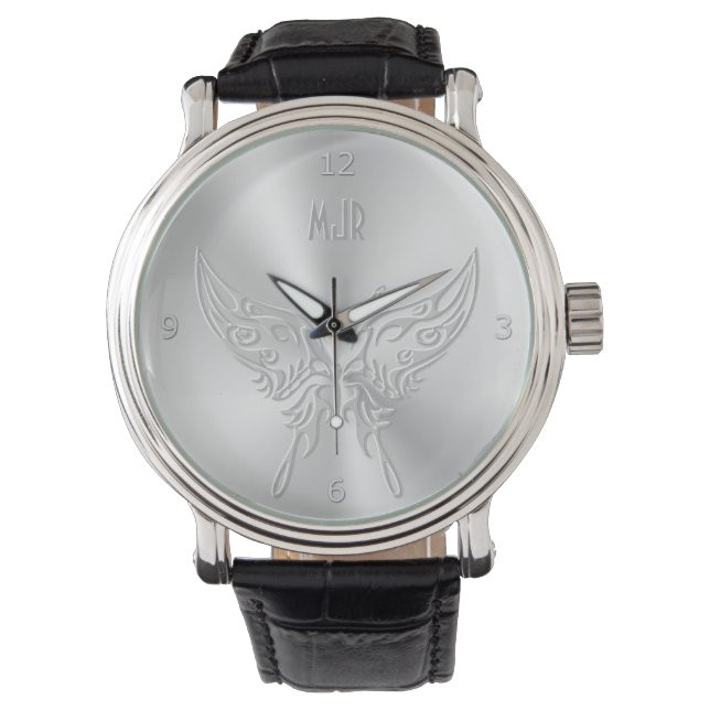 Stylised Butterfly Round Tail, Embossed-effect Watch (Front)