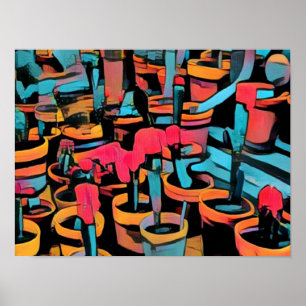 Stylised Cactus Pots A3 Cool Poster