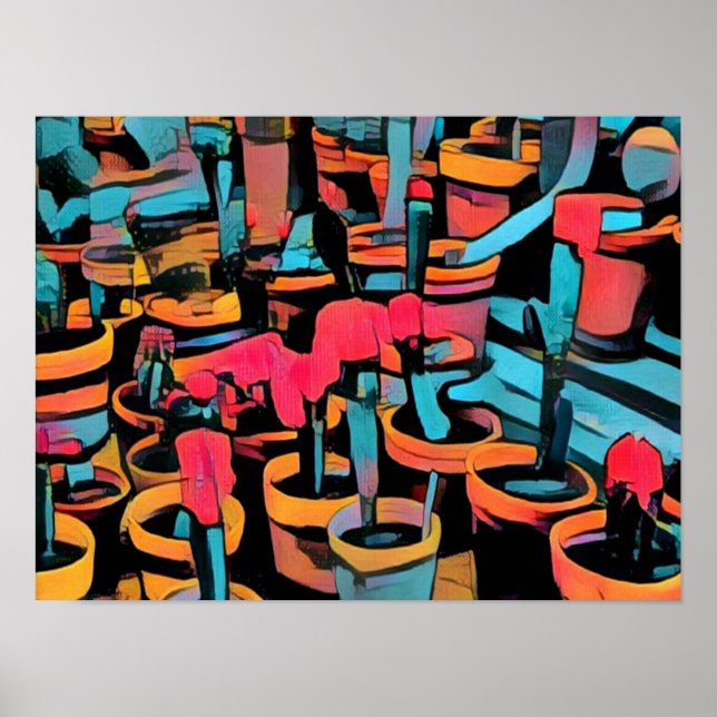 Stylised Cactus Pots A3 Cool Poster (Front)