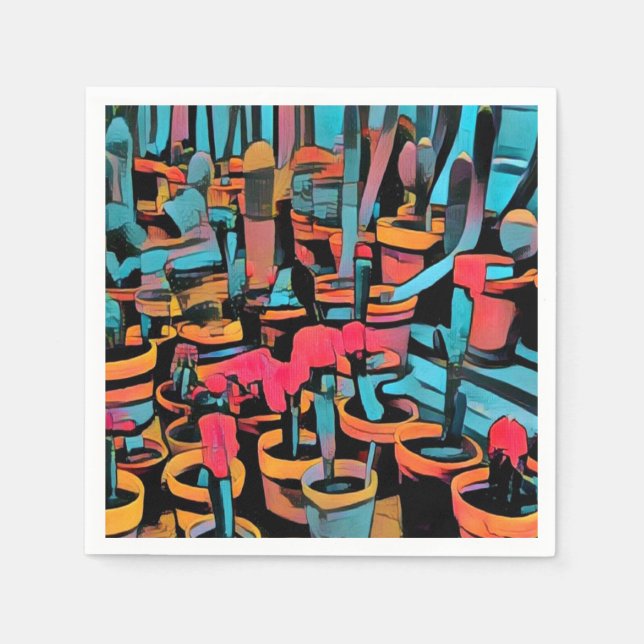 Stylised Cactus Pots Paper Napkin (Front)