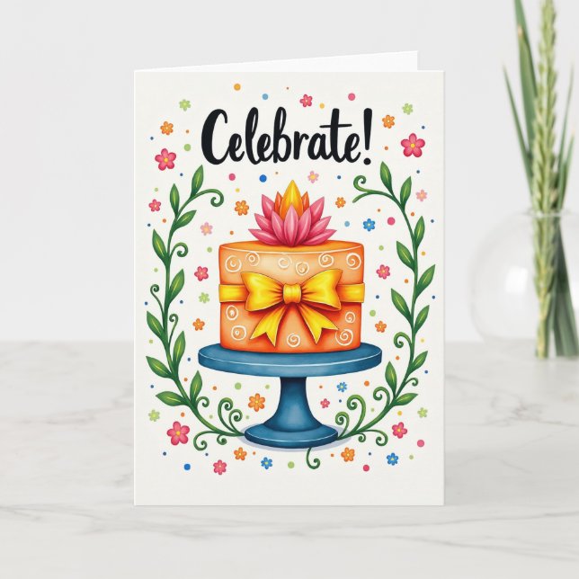 Stylised Cake Joyful Birthday Card (Front)