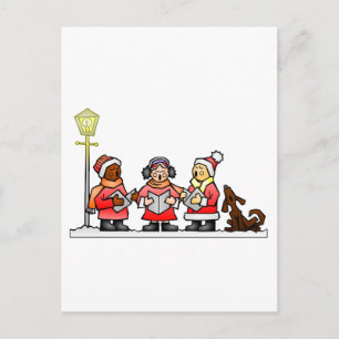Stylised Cartoon Christmas Carolers Caroling Holiday Postcard