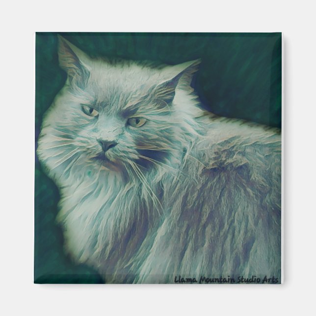 Stylised Cat #1 Green Twig magnet (Front)