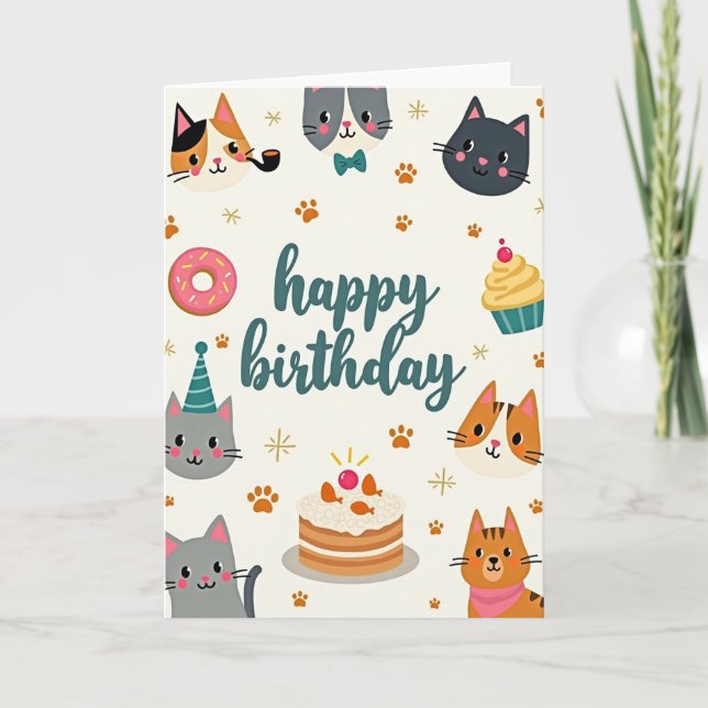 Stylised Cat Birthday Card (Front)