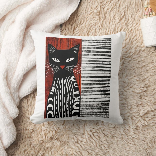 Stylised Cat block print Cushion (Blanket)