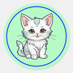 Stylised Cat Cartoon Line Art Design-52316 Classic Round Sticker