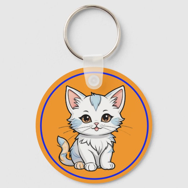 Stylised Cat Cartoon Line Art Design-52316 Key Ring (Front)