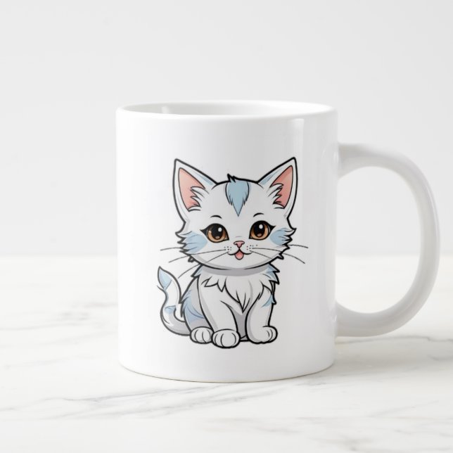 Stylised Cat Cartoon Line Art Design-52316 Large Coffee Mug (Right)