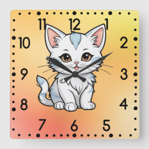 Stylised Cat Cartoon Line Art Design-52316 Square Wall Clock