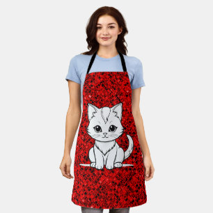 Stylised Cat Kitten Line Art Design-52315 Apron