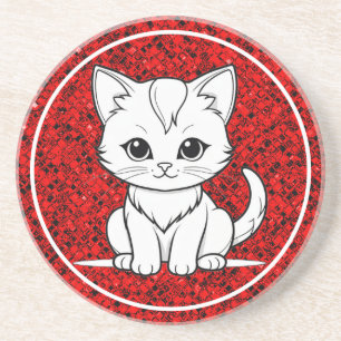 Stylised Cat Kitten Line Art Design-52315 Coaster