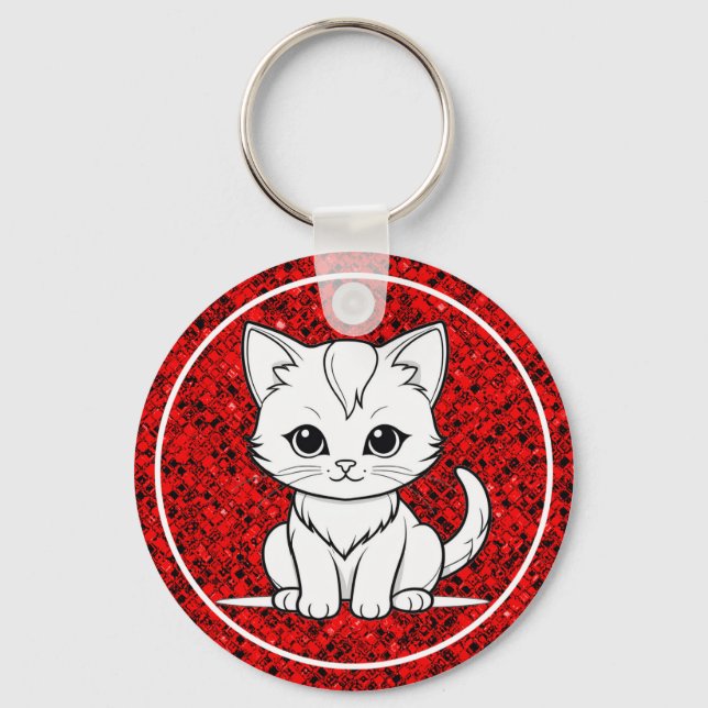 Stylised Cat Kitten Line Art Design-52315 Key Ring (Front)