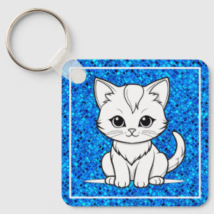 Stylised Cat Kitten Line Art Design-52315 Key Ring