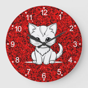 Stylised Cat Kitten Line Art Design-52315 Large Clock