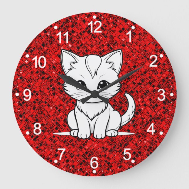 Stylised Cat Kitten Line Art Design-52315 Large Clock (Front)
