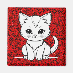 Stylised Cat Kitten Line Art Design-52315 Magnet