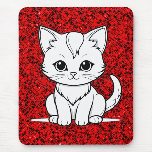 Stylised Cat Kitten Line Art Design-52315 Mouse Pad (Front)