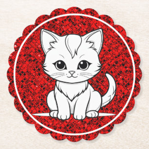 Stylised Cat Kitten Line Art Design-52315 Paper Coaster