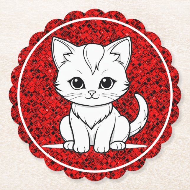 Stylised Cat Kitten Line Art Design-52315 Paper Coaster (Front)
