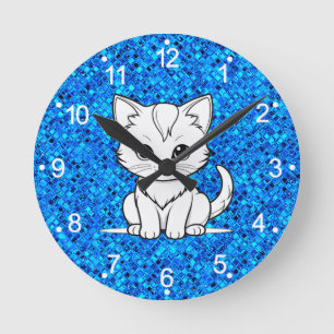 Stylised Cat Kitten Line Art Design-52315 Round Clock
