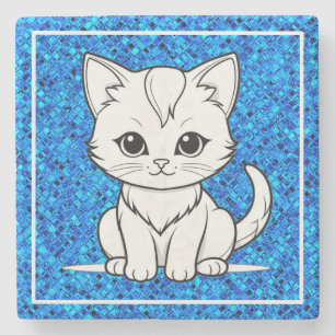 Stylised Cat Kitten Line Art Design-52315 Stone Coaster
