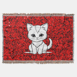 Stylised Cat Kitten Line Art Design-52315 Throw Blanket