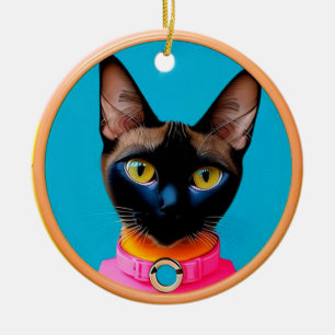 Stylised Cat Portrait With Bold Colours Ceramic Ornament