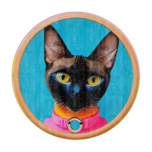 Stylised Cat Portrait With Bold Colours Cutting Board