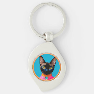 Stylised Cat Portrait With Bold Colours Key Ring