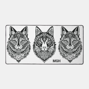 Stylised Cats Custom Monogram Desk Mat