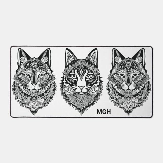 Stylised Cats Custom Monogram Desk Mat (Front)