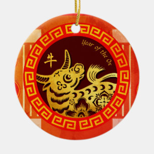 Stylised Chinese Palanquin Ox Year 2021 CRO Ceramic Ornament