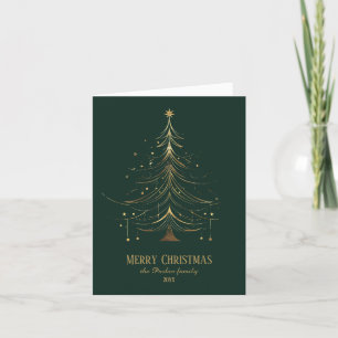 Stylised Christmas Tree in Gold on Dark Background Holiday Card