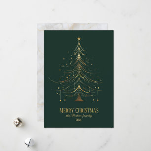 Stylised Christmas Tree in Gold on Dark Background Holiday Card