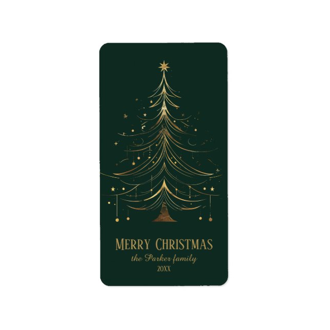 Stylised Christmas Tree in Gold on Dark Background Label (Front)
