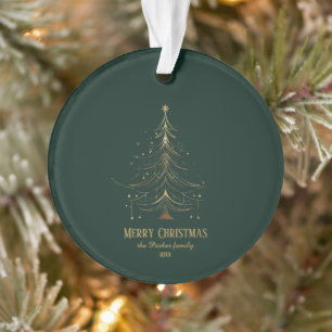 Stylised Christmas Tree in Gold on Dark Background Ornament