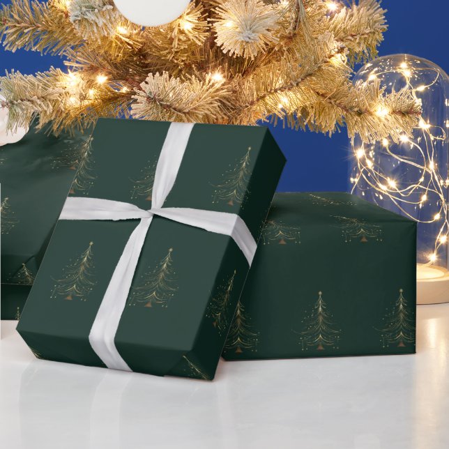 Stylised Christmas Tree in Gold on Dark Background Wrapping Paper (Holidays)