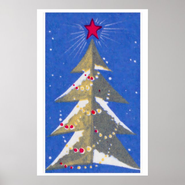 Stylised Christmas Tree Mid-Century Matchbox Label Poster (Front)