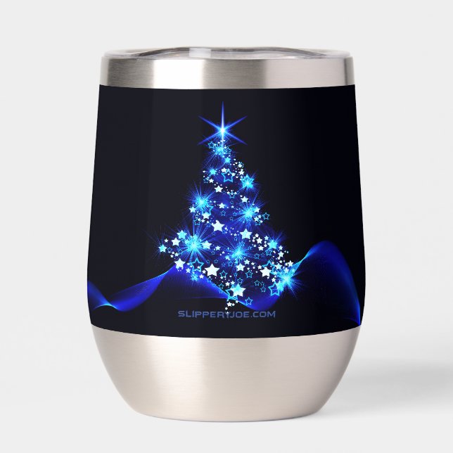 stylised Christmas tree SlipperyJoe glowing blue s (Back)